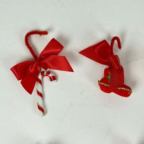 Vintage Christmas Miniature Ornaments Set Of 12 Candy Canes & Baubles Santa Pine - Picture 2 of 7